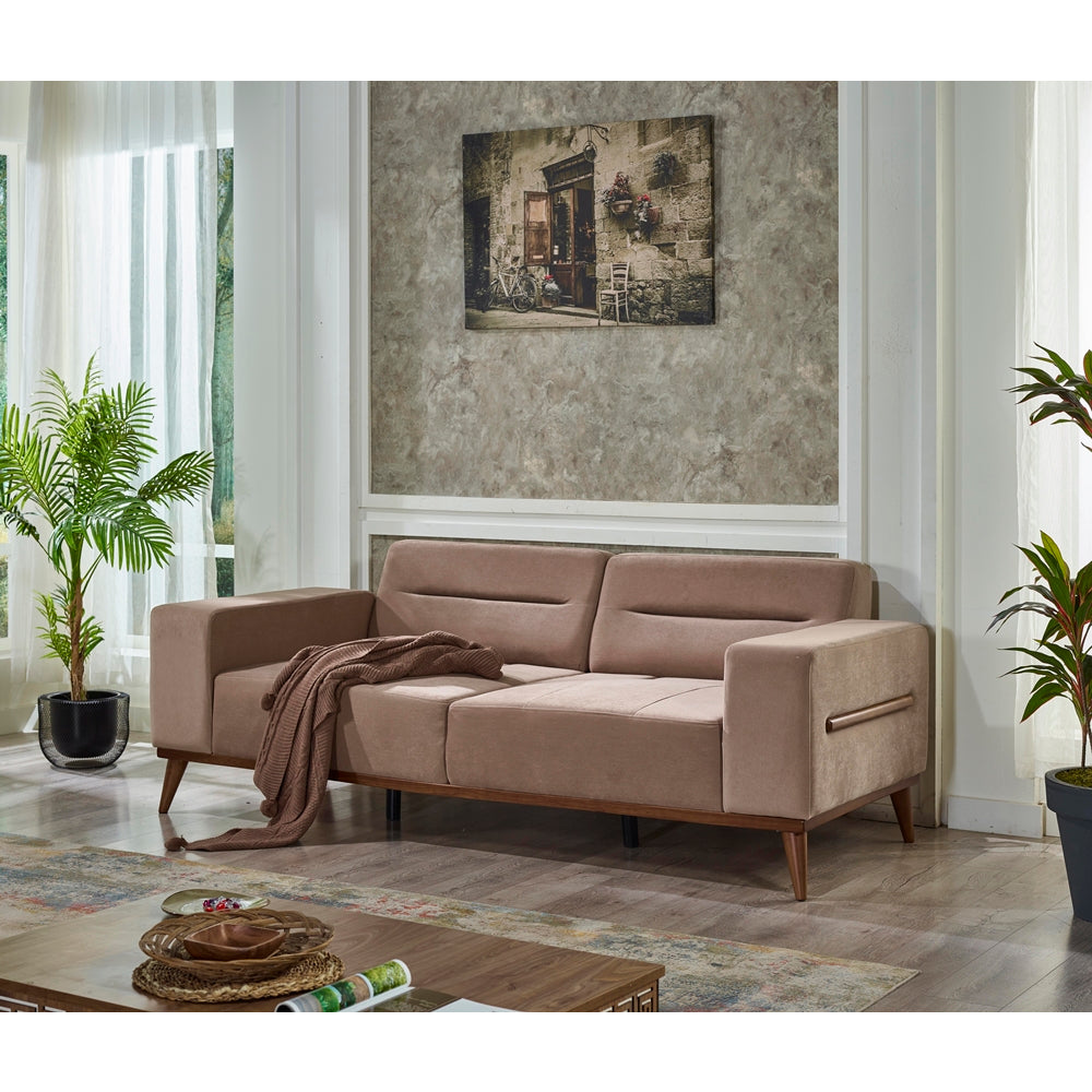Odesa Convertible Livingroom (2 Sofa & 2 Blue Chair) Light Brown