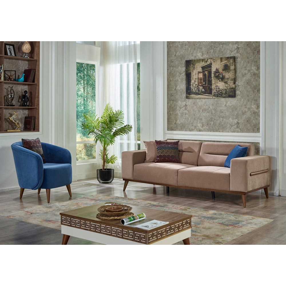 Odesa Convertible Livingroom (2 Sofa & 2 Blue Chair) Light Brown