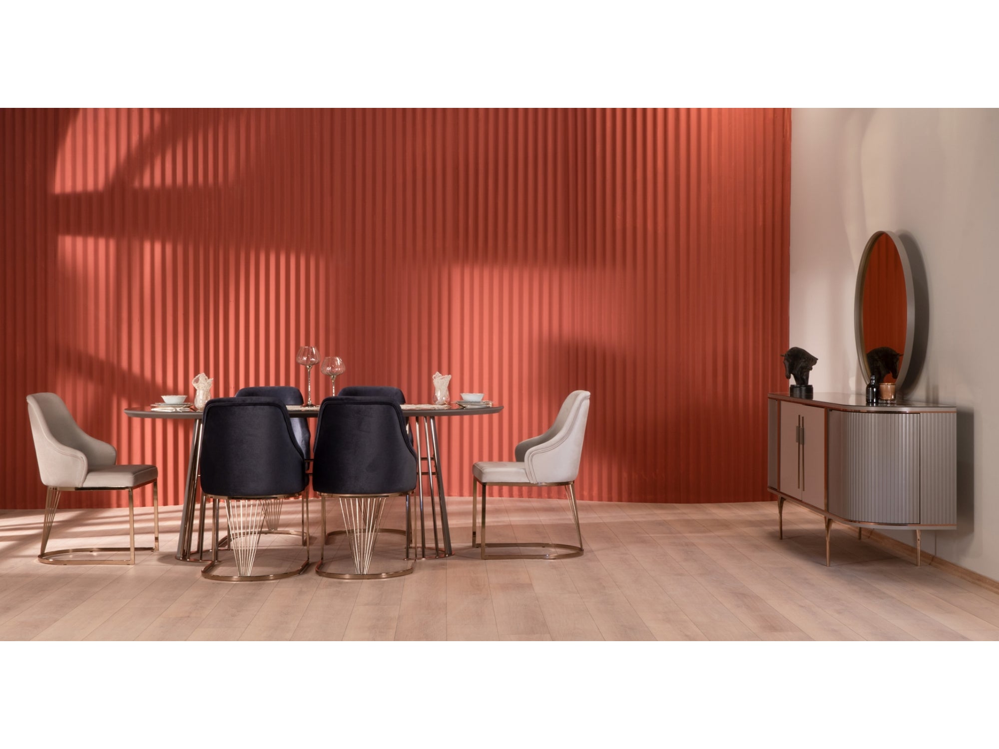 Pandora Diningroom (Consol With Mirror & Dining Table & 6 Dining Chair)