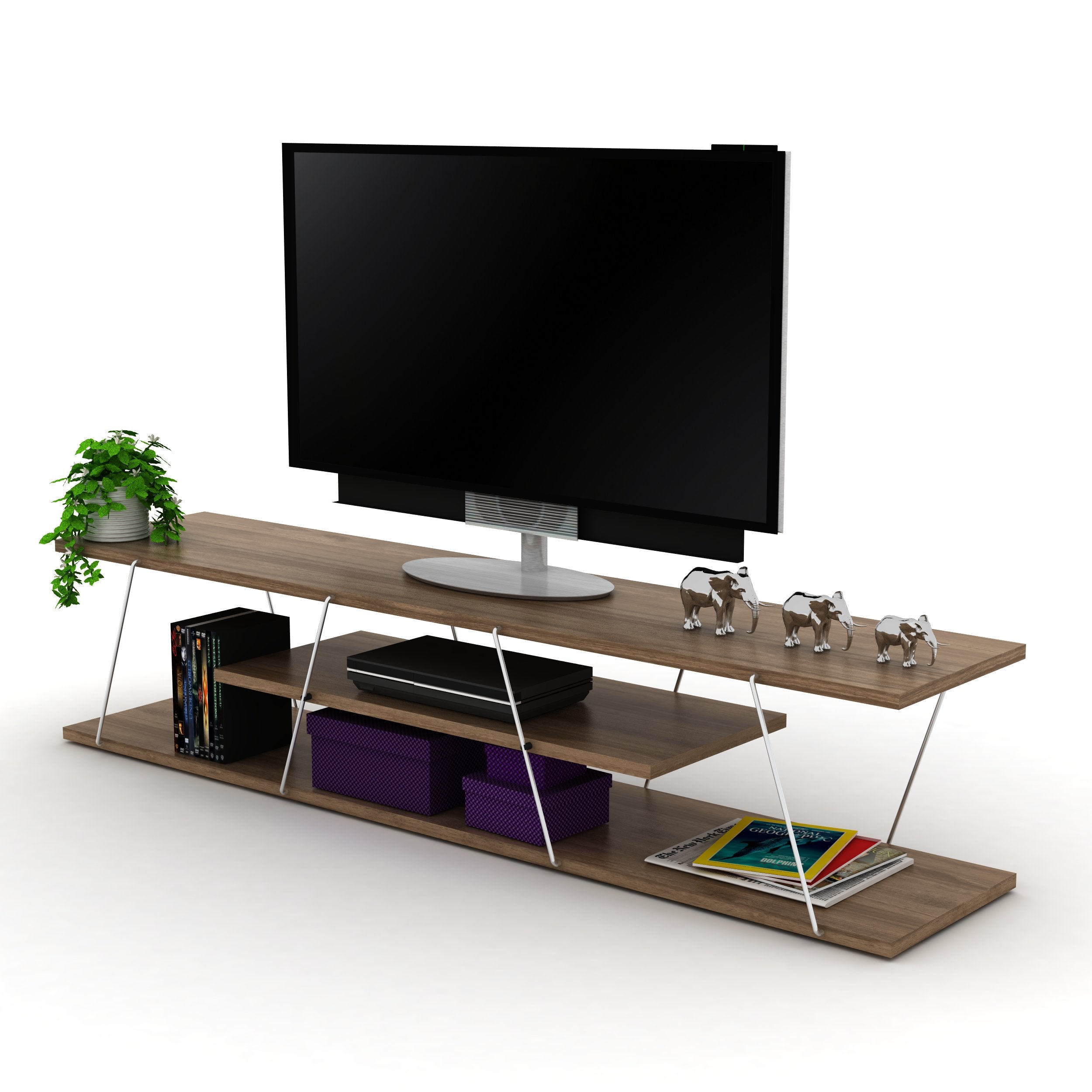 Tars Tv Stand Walnut - Chrome