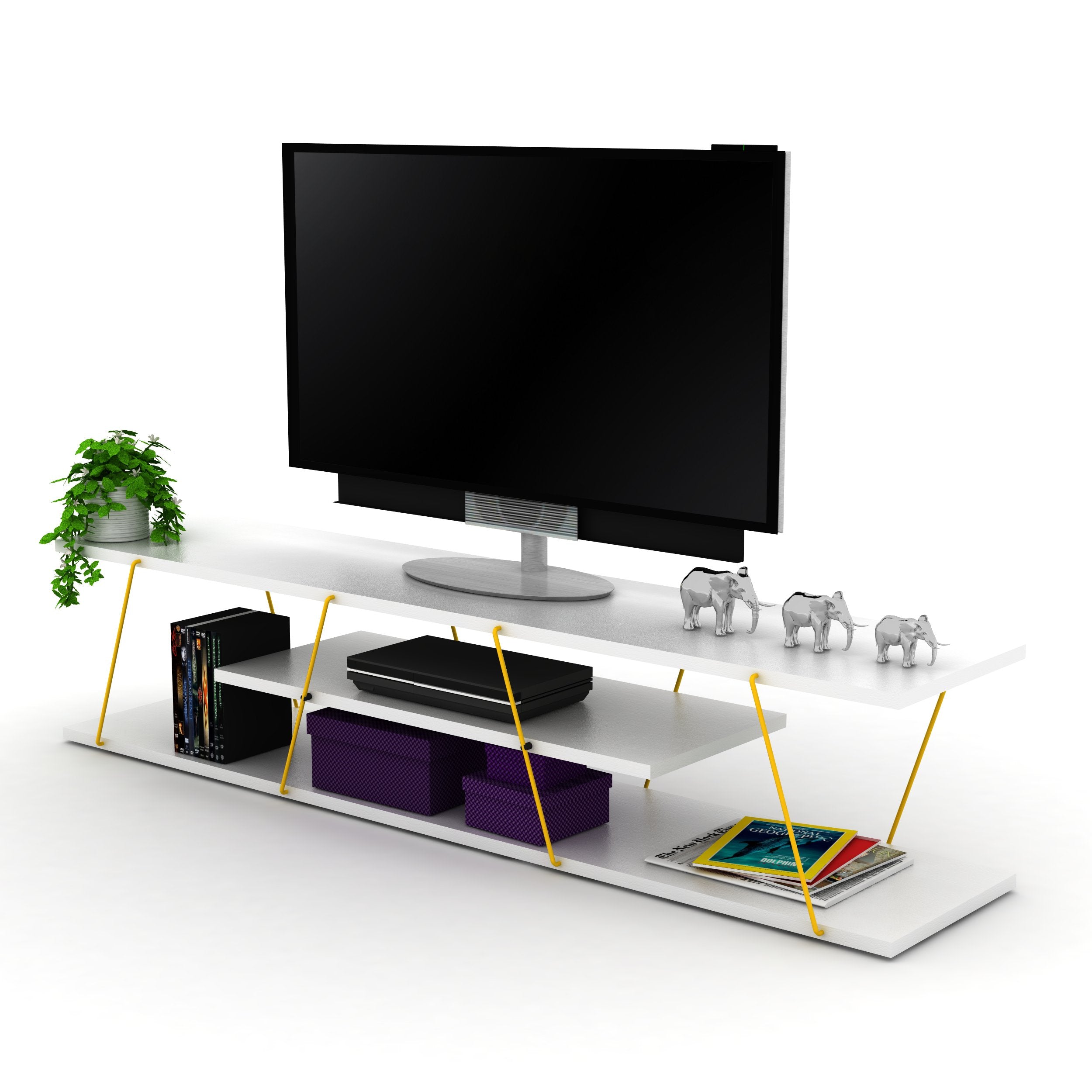 Tars Tv Stand White - Yellow