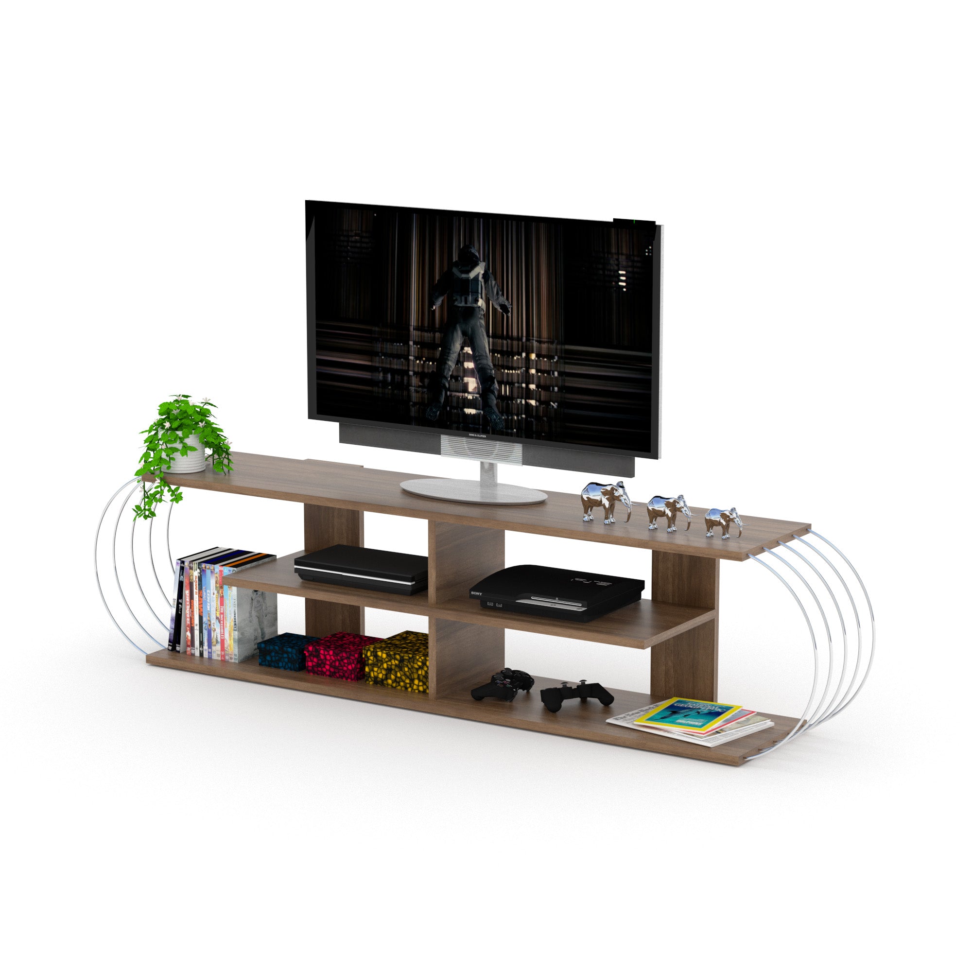 Case Tv Stand Walnut-Chrome