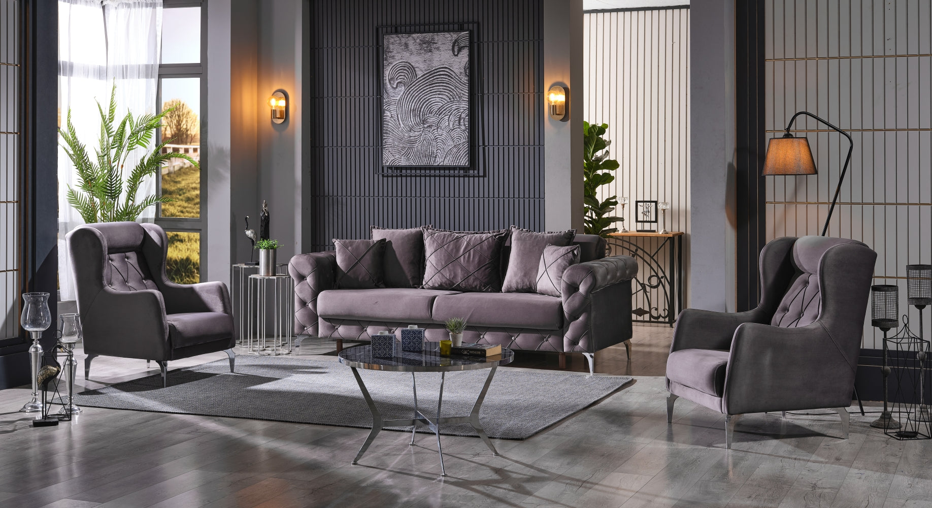 Riva Convertible Livingroom (2 Sofa & 2 Chair) Grey