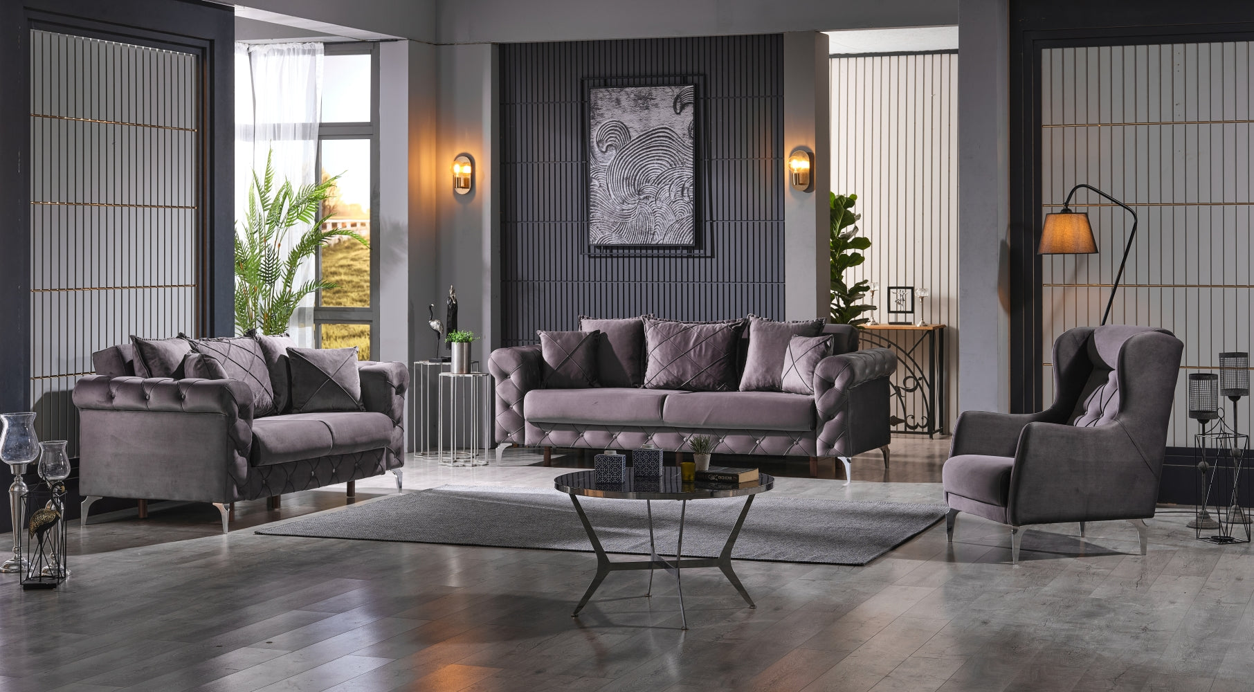Riva Convertible Livingroom (1 Sofa & 1 Loveseat & 1 Chair) Grey
