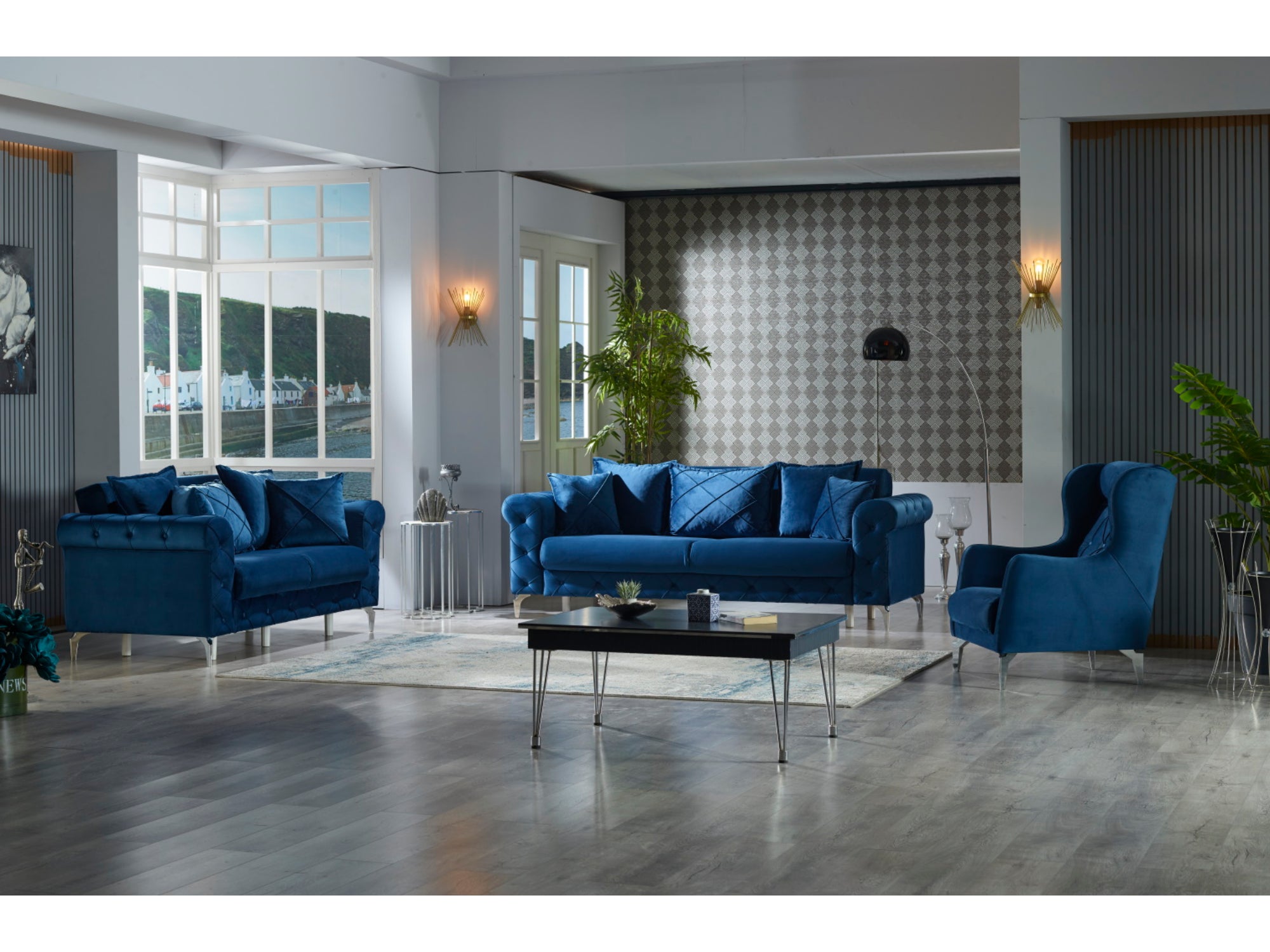 Riva Convertible Livingroom (1 Sofa & 1 Loveseat & 1 Chair) Blue