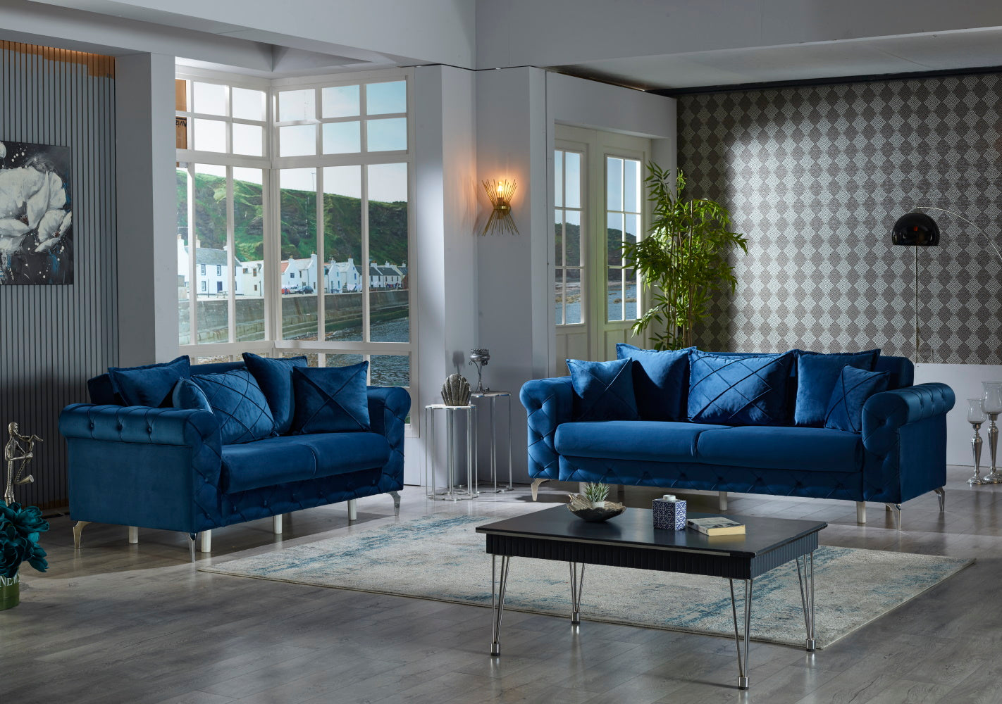 Riva Convertible Livingroom (1 Sofa & 1 Loveseat & 1 Chair) Blue