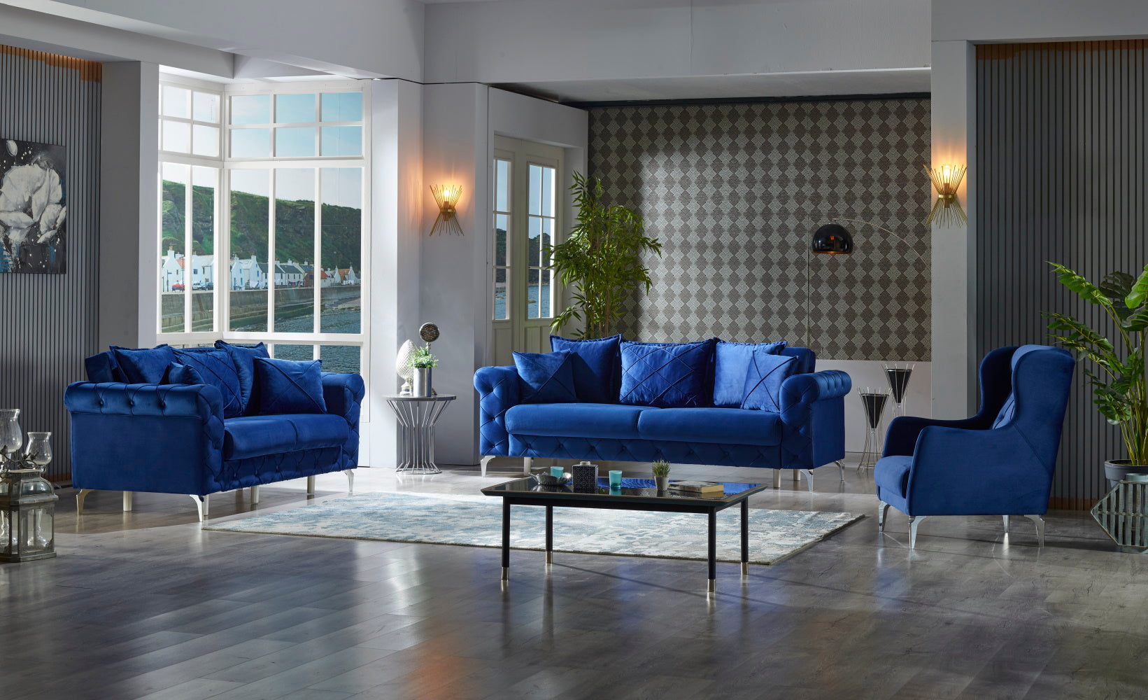 Riva Convertible Livingroom (2 Sofa & 2 Chair) Navy