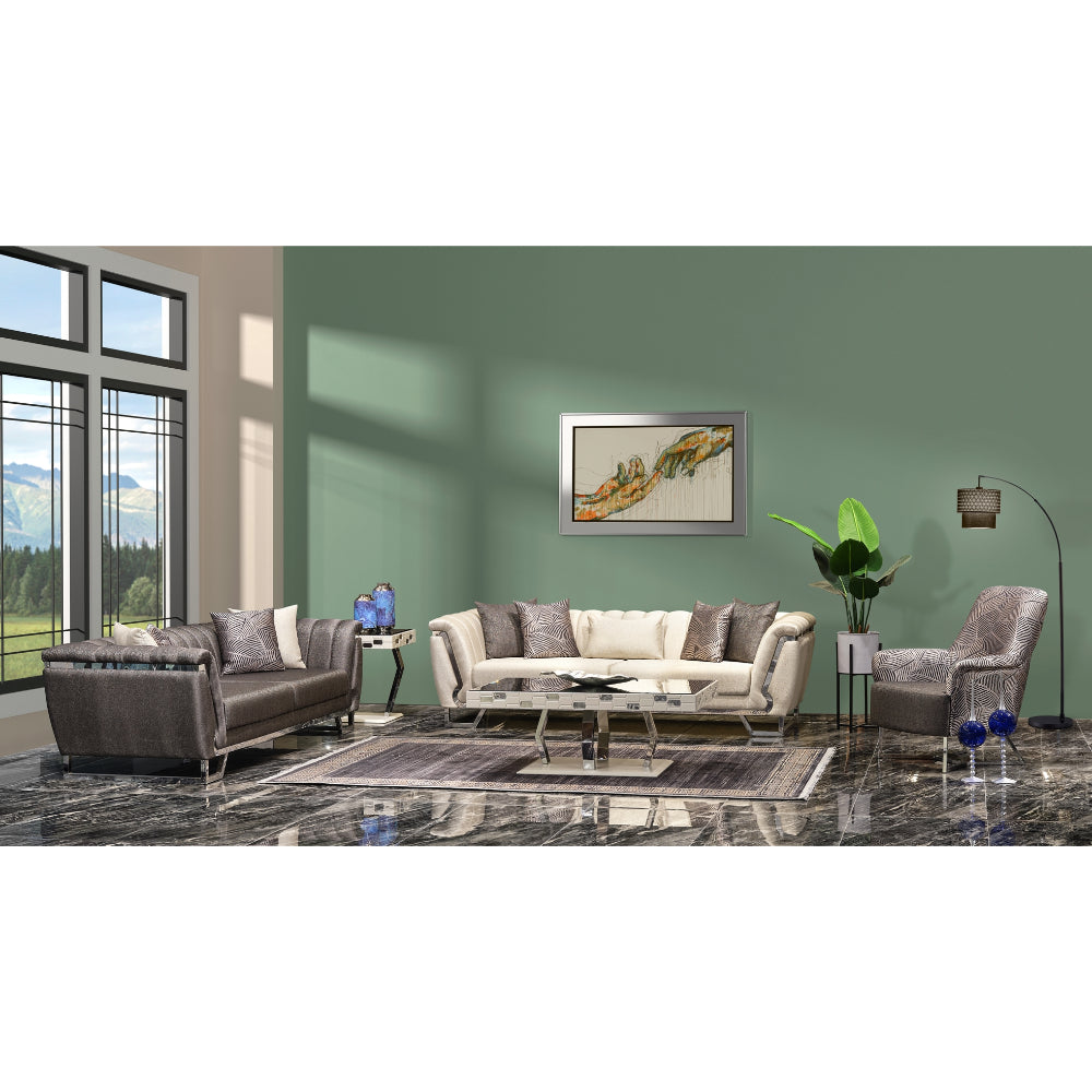 Roma Stationary Livingroom (1 Grey Sofa & 1 Cream Sofa & 2 Grey Chair) Grey / Cream