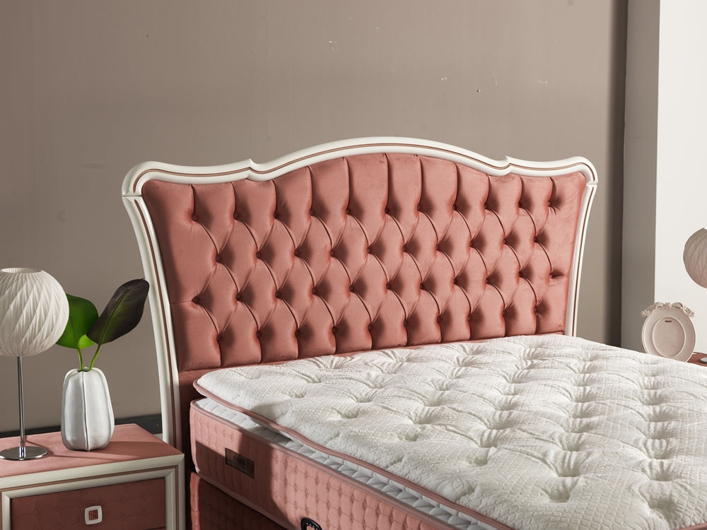 Royal King Set (Storage Bed With Headboard & Bench & 1 Nightstand) Pink