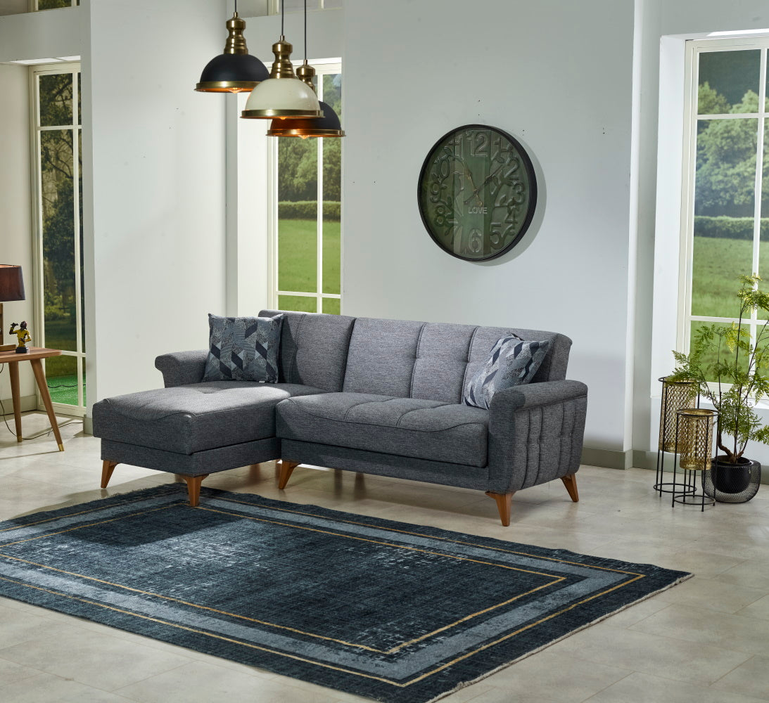 Royce Convertible Mini Sectional With Ottoman Anthracite