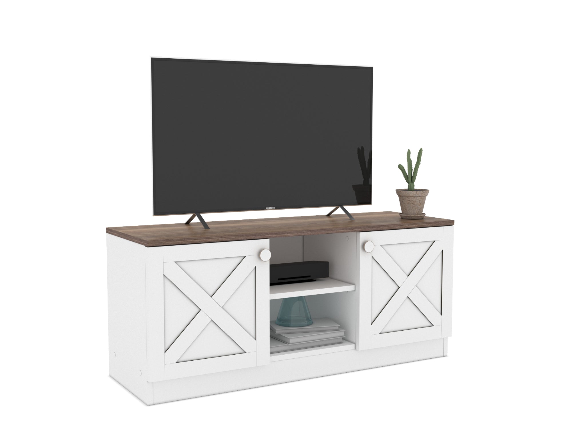 Coastal Tv Stand White - Walnut