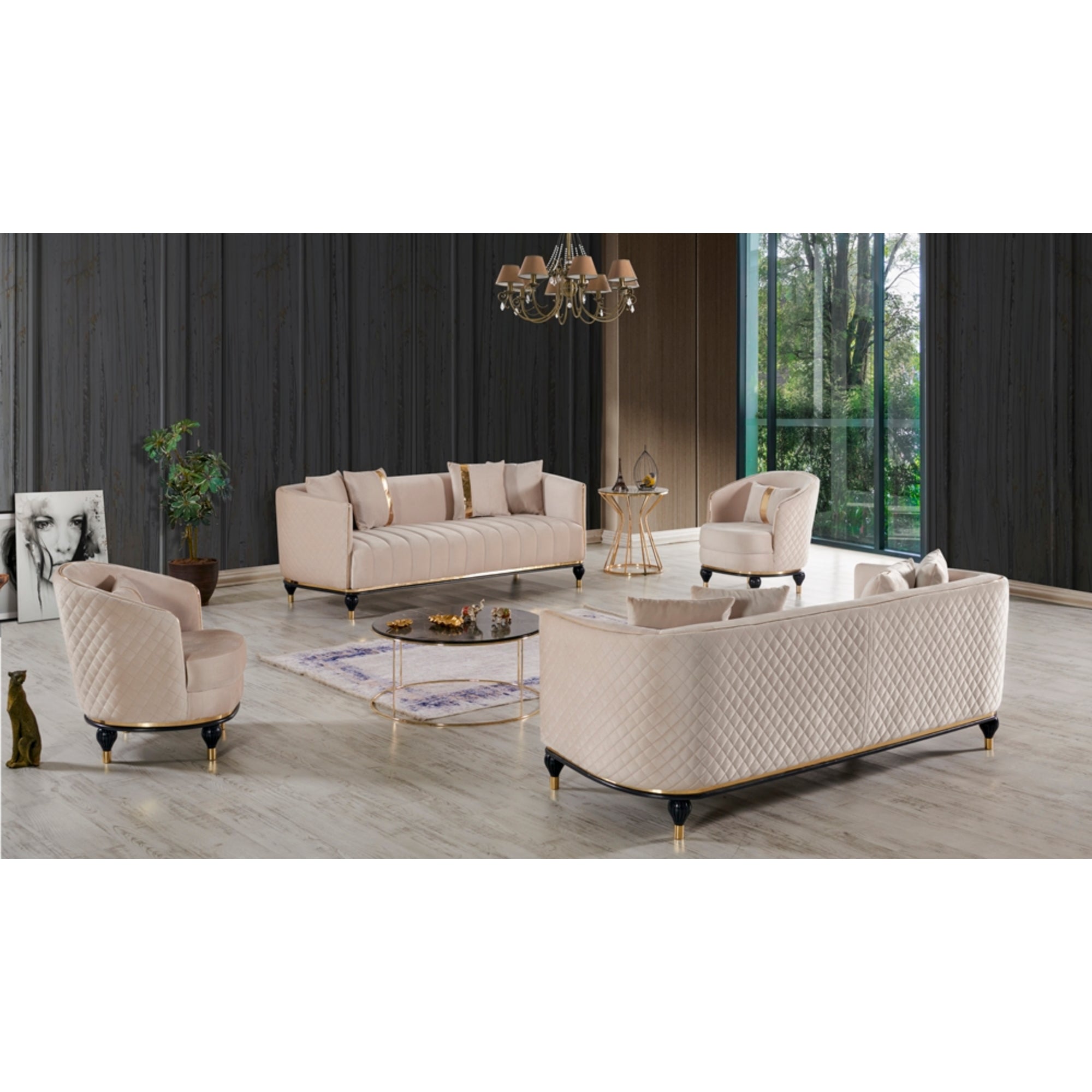 Toronto Stationary Livingroom (2 Sofa & 2 Chair) Cream