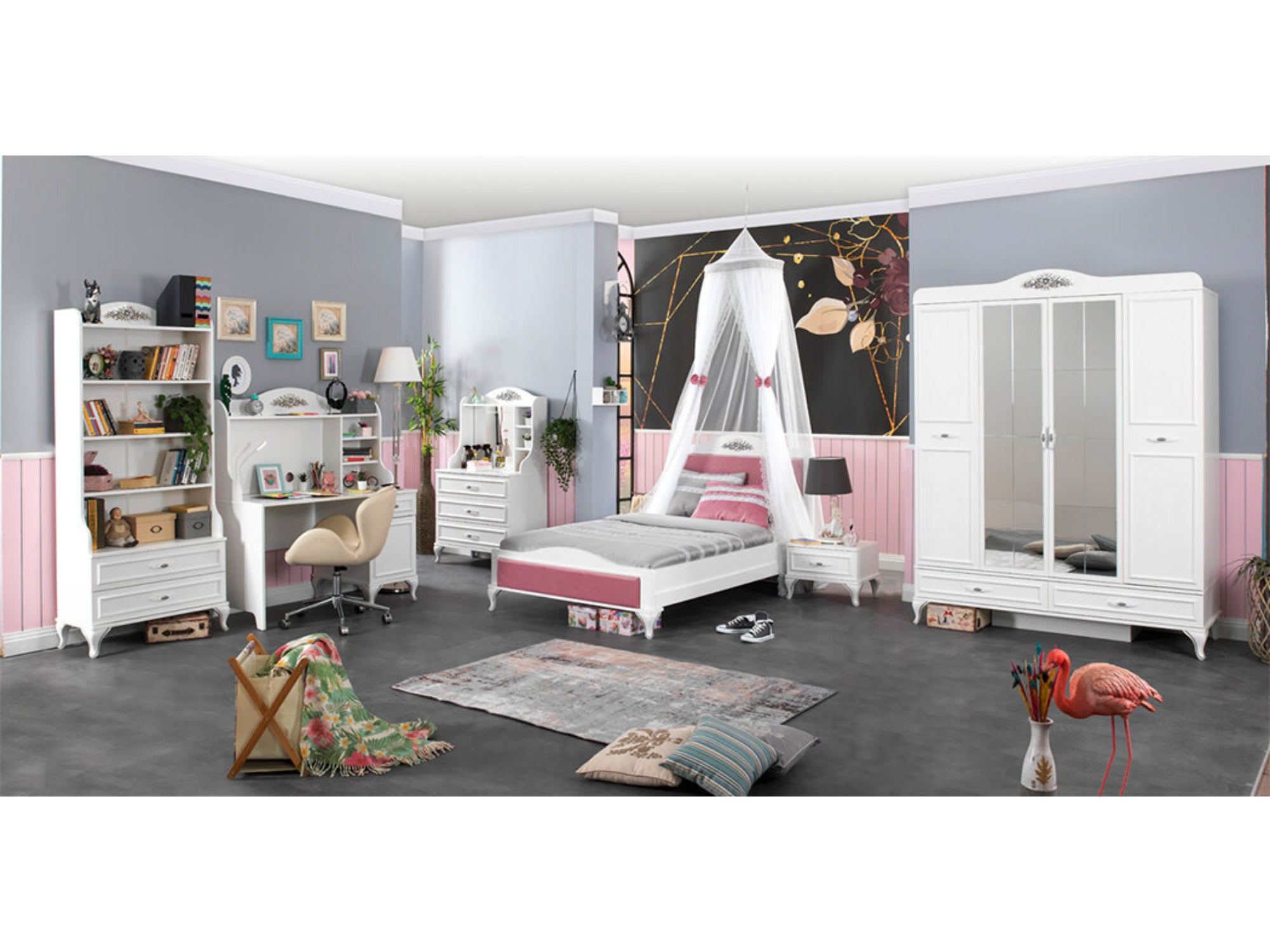 Angle Kids Room Set (Twin Bed &  Study Desk &  Nightstand)