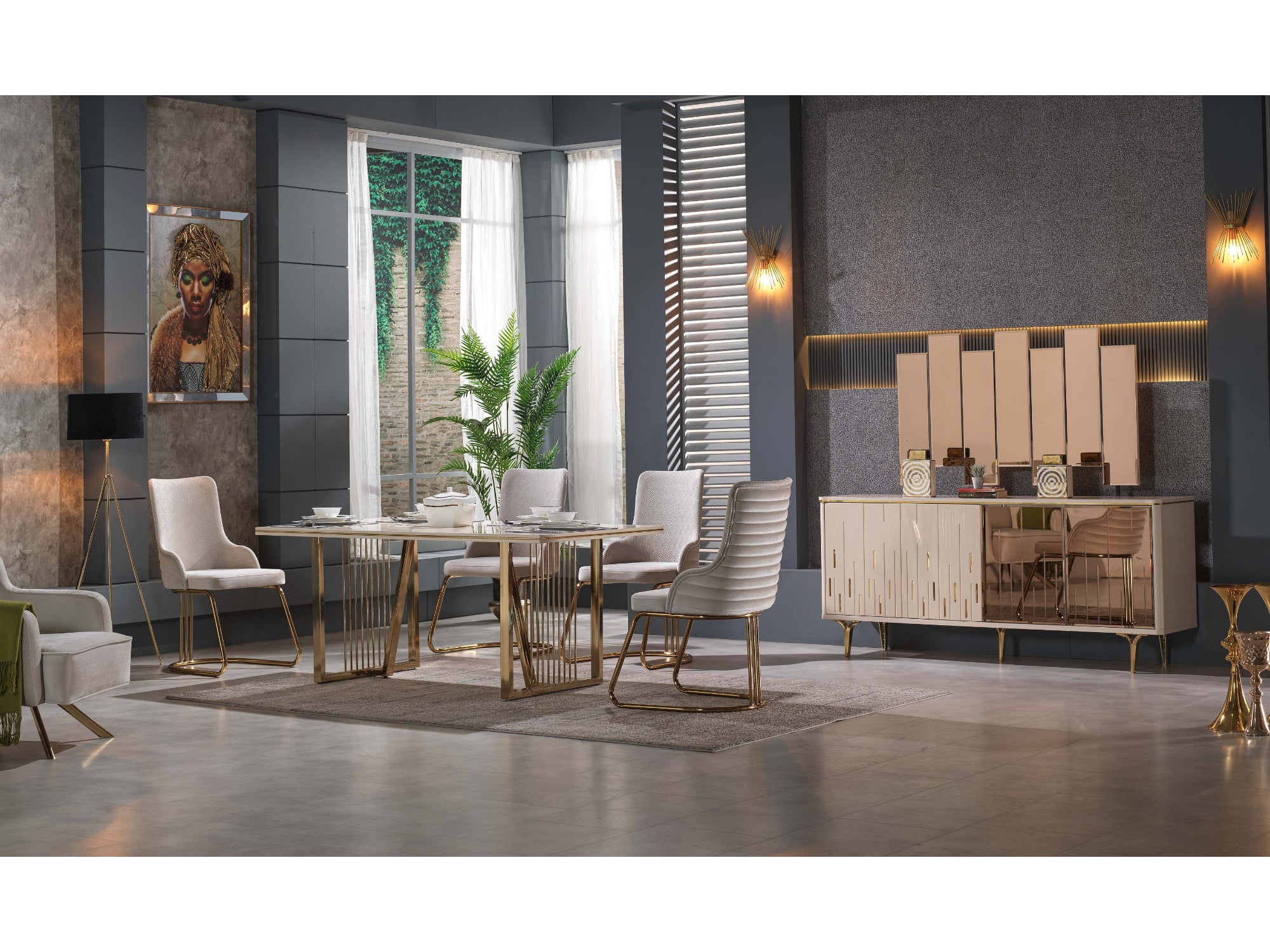 Caseria Diningroom (Consol With Mirror & Dining Table & 6 Dining Chair)