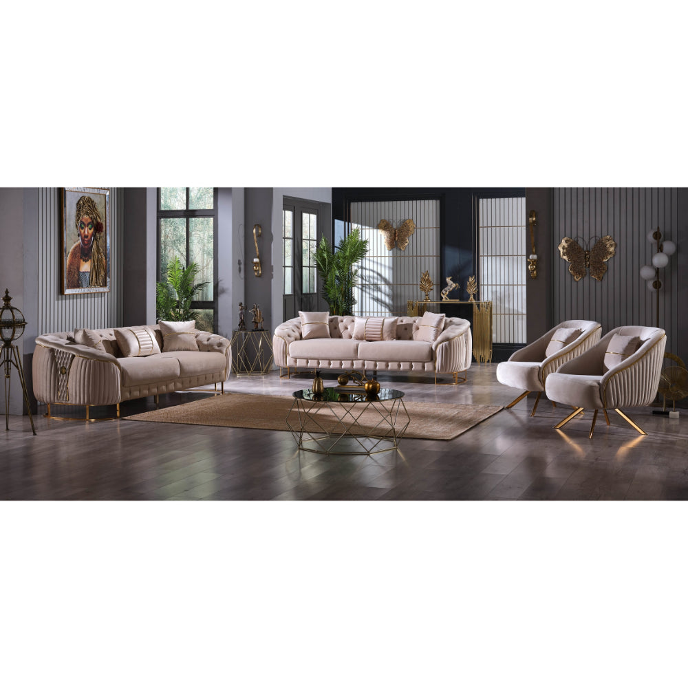 Lucas Stationary Livingroom (2 Sofa & 2 Chair) Beige