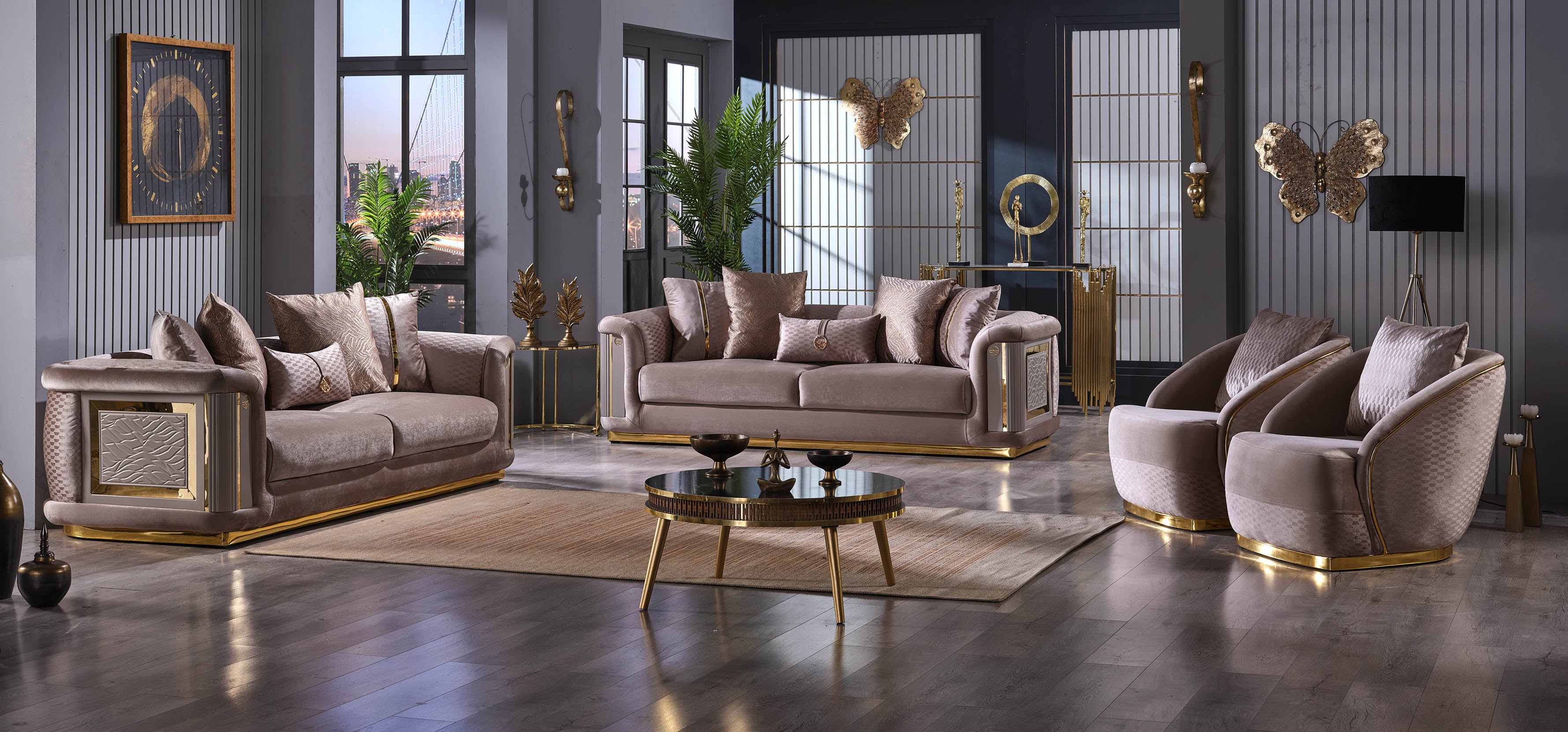 Elegance Stationary Livingroom (2 Sofa & 2 Chair) Beige