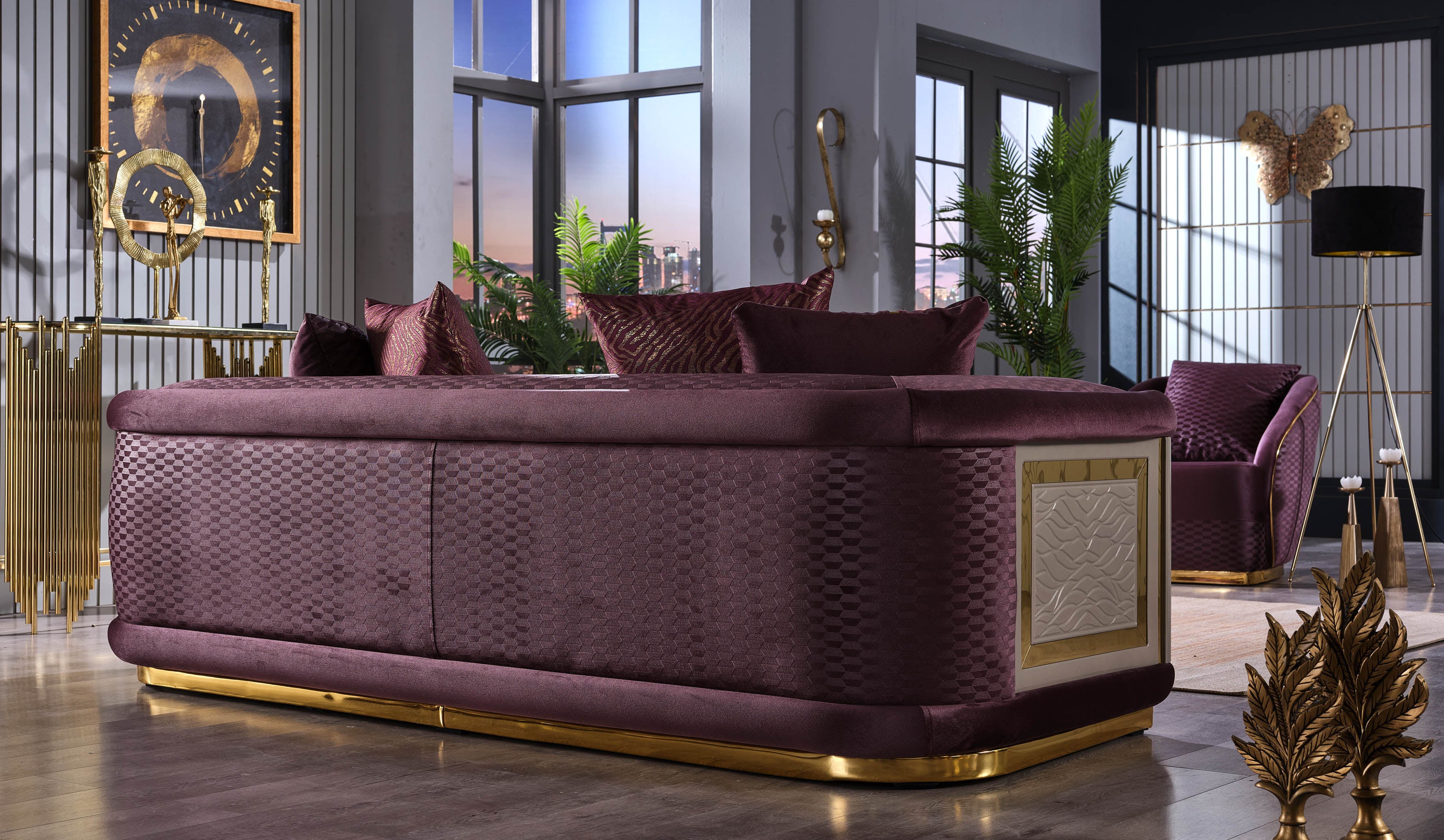 Elegance Stationary Livingroom (2 Sofa & 2 Chair) Purple