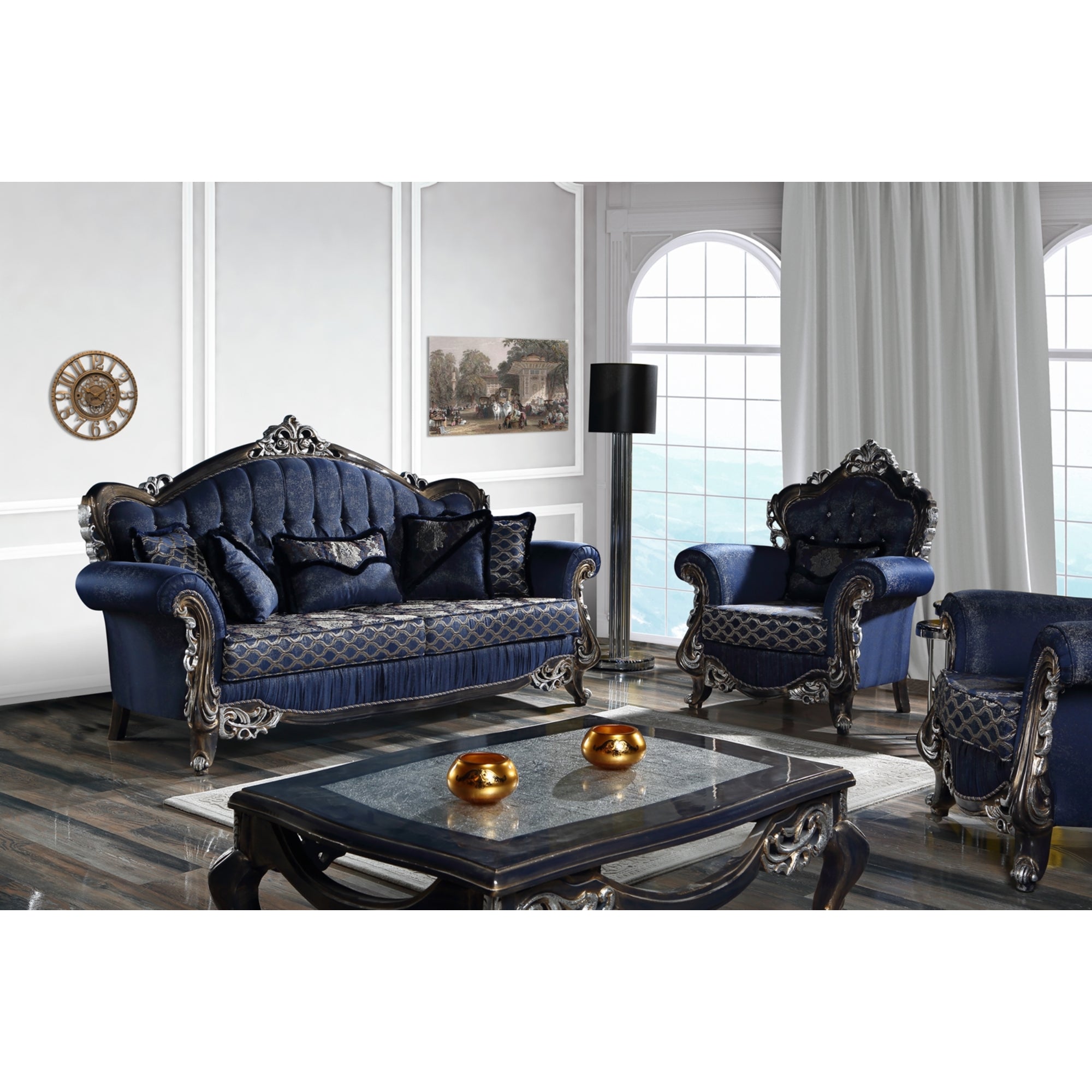Tuana Traditional Livingroom (2 Sofa & 2 Chair) Dark Blue