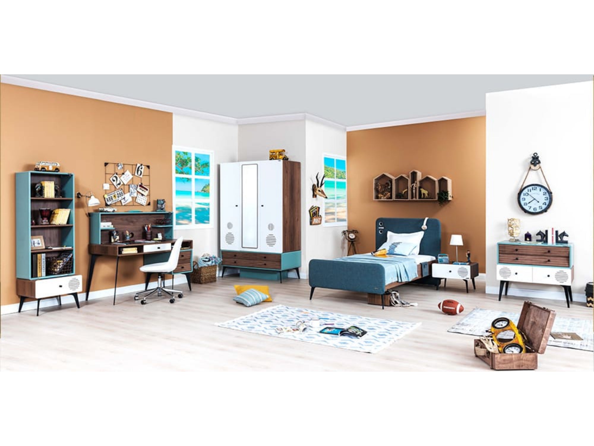 Kampus Kids Room Set (Twin Bed &  Study Desk &  Nightstand)