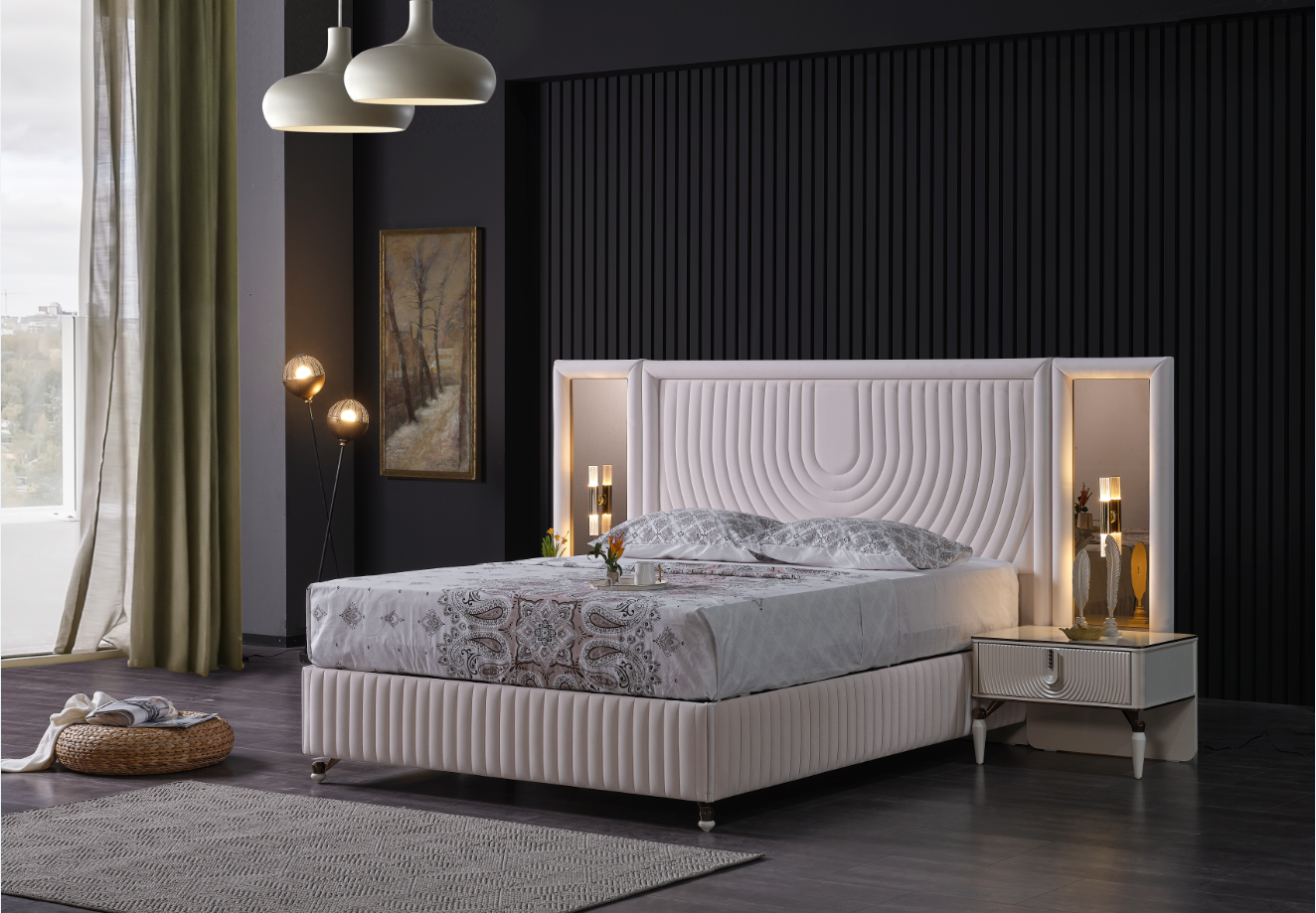 Kuvars Nightstand With Back Part