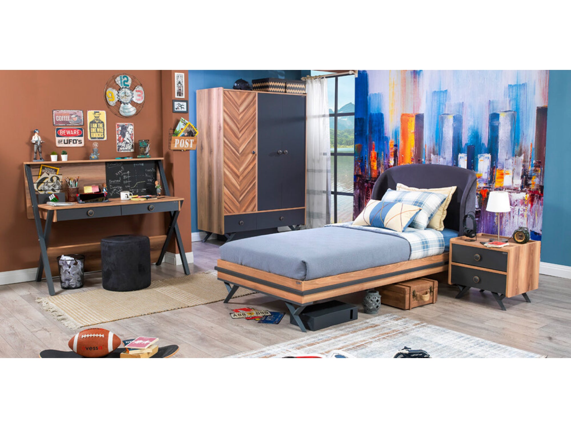 Piedra Kids Room Set (Twin Bed &  Study Desk &  Nightstand)