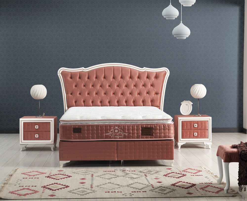 Royal Queen Set (Storage Bed With Headboard & Bench & 1 Nightstand) Pink