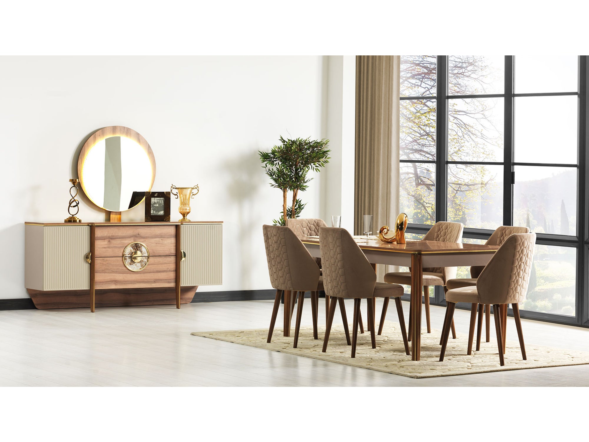 Story Diningroom (Dining Table & 6 Etna Dining Chair & Consol With Mirror)